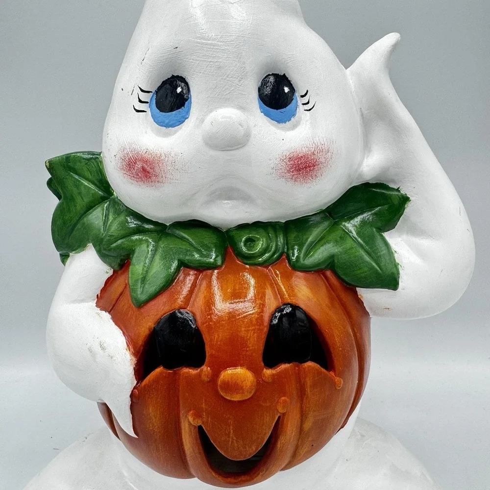 Vintage Ceramic Mold Halloween Ghost Costume Pumpkin Hand Painted 11.5